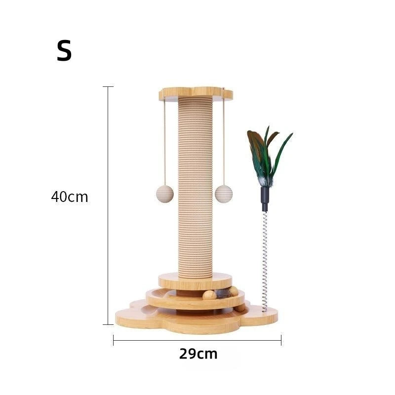 Tourniquet en Bois Massif avec Bâton Amusant et Boules Planche à Griffer Durable en Sisal