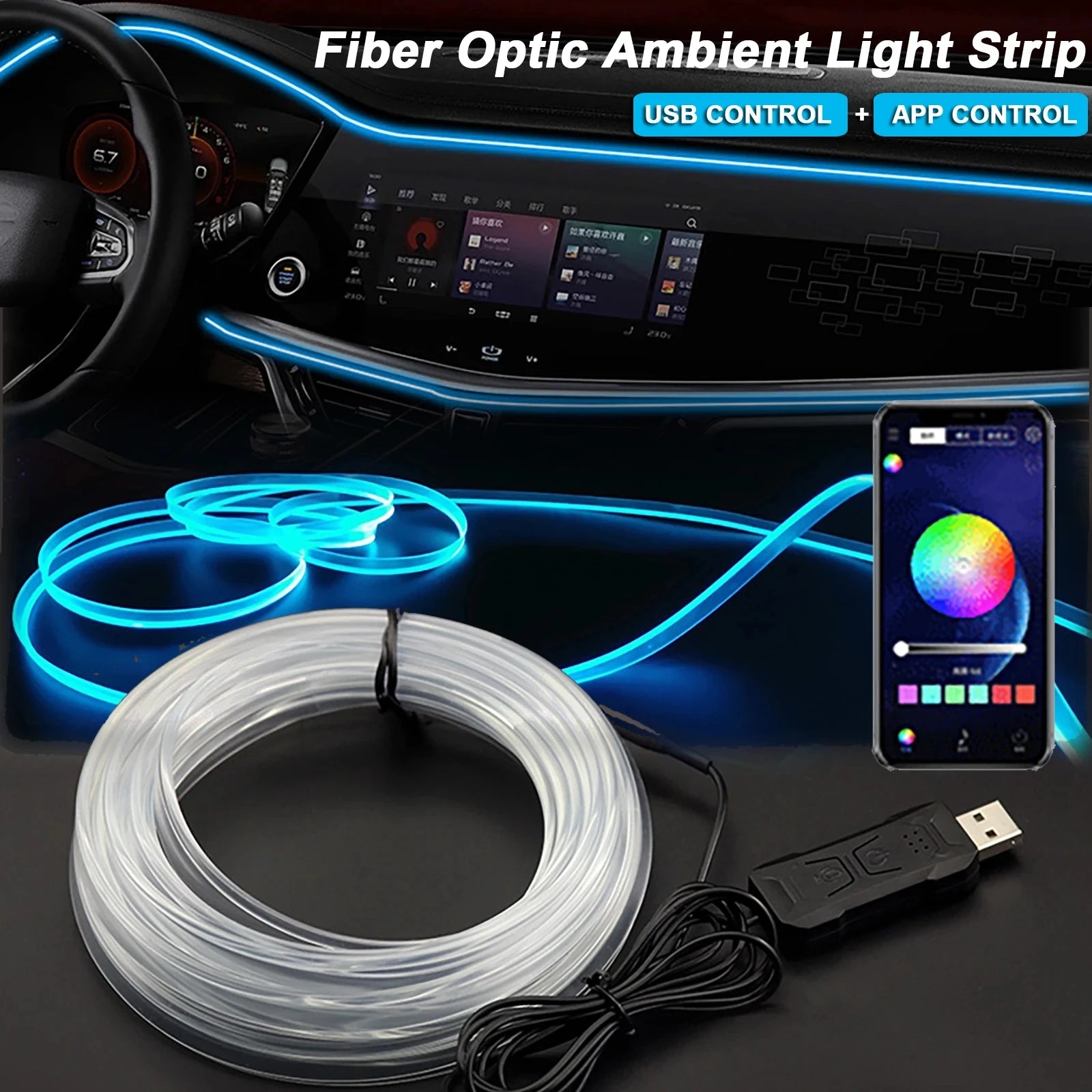 Bande LED d’ambiance intérieure de voiture RGB