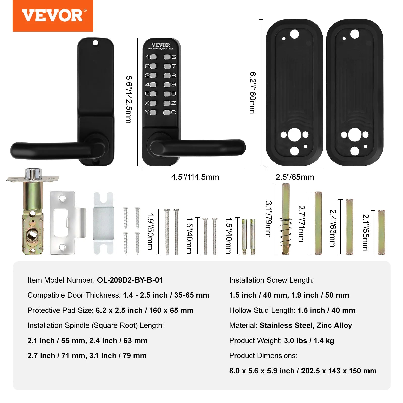Serrure mécanique sans clé pour porte simple ou double face
