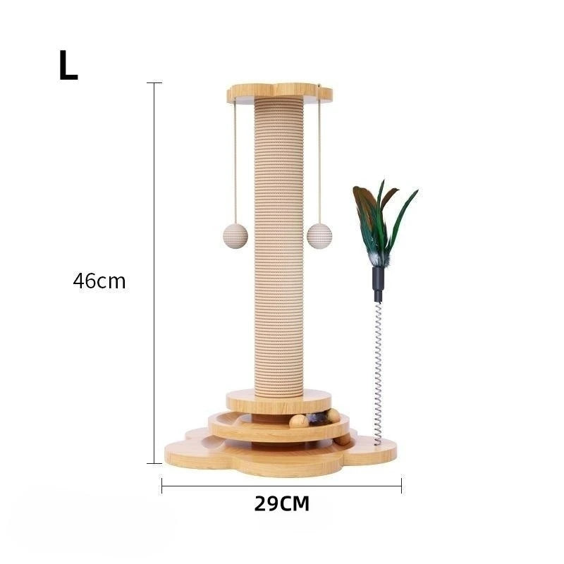 Tourniquet en Bois Massif avec Bâton Amusant et Boules Planche à Griffer Durable en Sisal