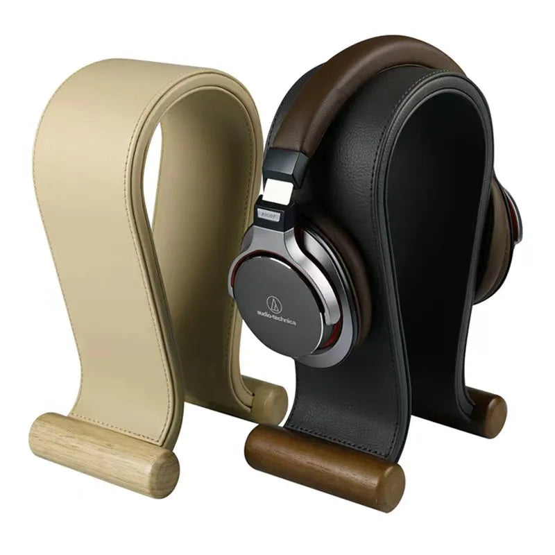 Support pour casque audio en bois de noyer avec cuir