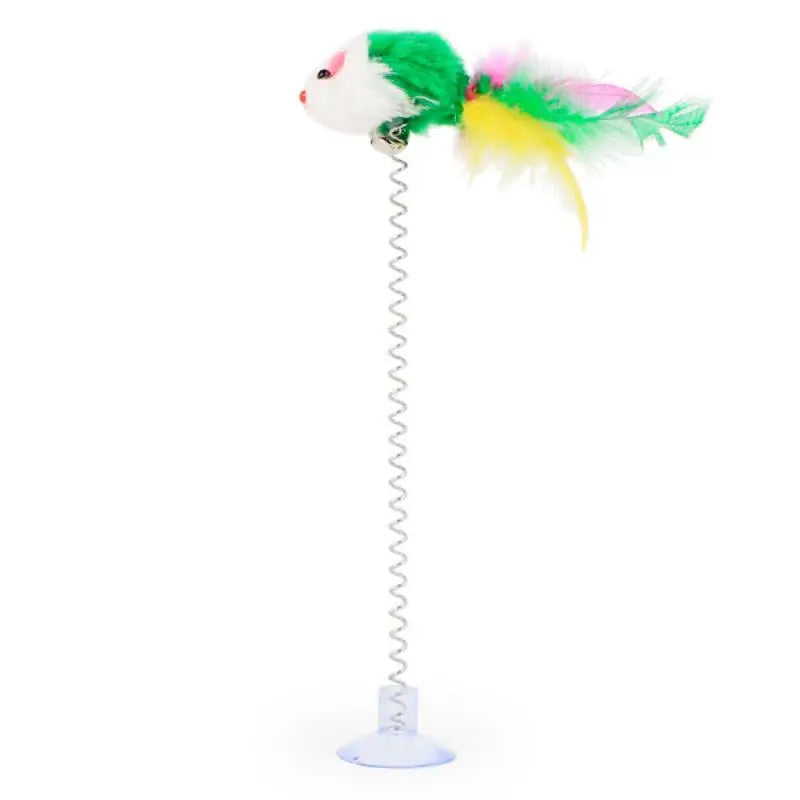 Jouet Interactif avec Ventouse, Souris à Ressort et Plumes