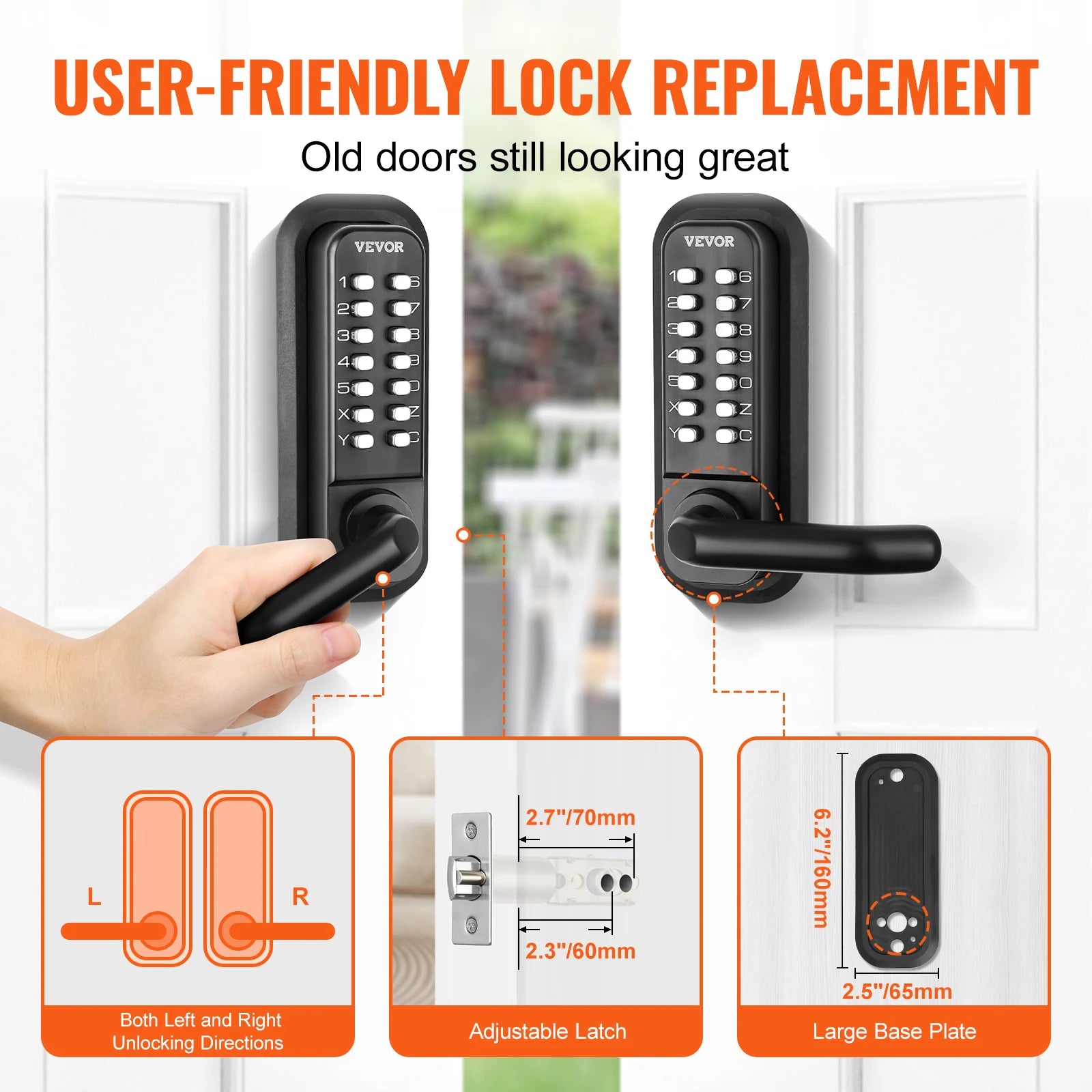 Serrure mécanique sans clé pour porte simple ou double face