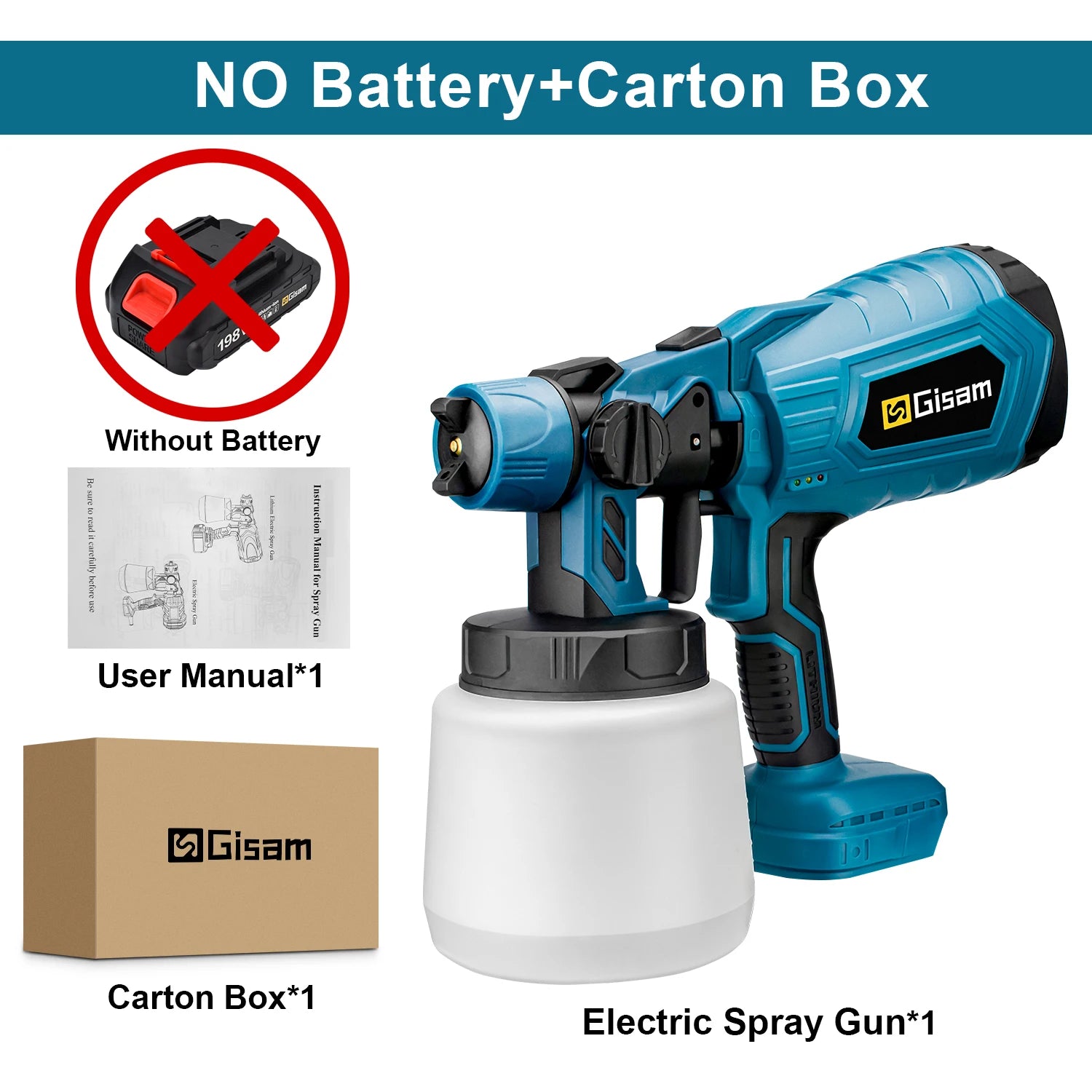 Pistolet à peinture électrique sans fil HVLP 1000ML